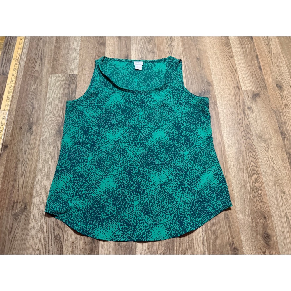 Chico's Shirts Womens Size 1 Green Sleeveless Animal Print Scoop Neck Top